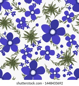 Floral vector artwork for apparel and fashion fabrics, Purple pea flowers wreath ivy style with branch and leaves. Seamless patterns background.