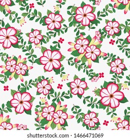 Floral vector artwork for apparel and fashion fabrics, Azalea flowers wreath ivy style with branch and leaves. Seamless patterns background.