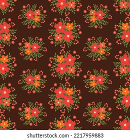 Floral vector artwork for apparel and fashion fabrics, Autumn flowers wreath ivy style with branch and leaves. Seamless pattern background.