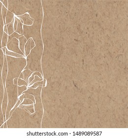  Floral vector background with abstract flowers  and place for text on kraft paper. Invitation, greeting card or an element for your design. Vertical composition.