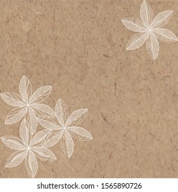 Floral vector background with abstract flowers and place for text on kraft paper. Invitation, greeting card or an element for your design. Corner composition.