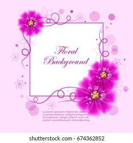 Floral vector background with beautiful pink flowers and circles for use in your design. Vector illustration.