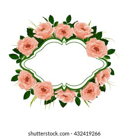 Floral vector background with beautiful roses. Vintage frame with place for your text.