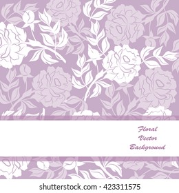 Floral vector background with beautiful silhouettes of flowers. White banner with place for your text.