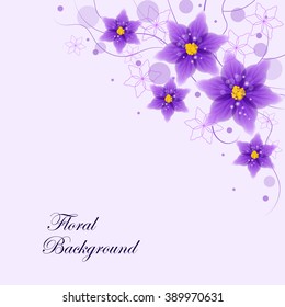 Floral vector background with beautiful violet flowers and circles for use in your design. Vector illustration.