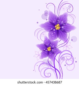 Floral vector background with beautiful violet flowers for use in your design. Vector illustration.