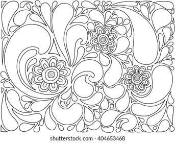 Floral vector background. Black and white. Coloring.