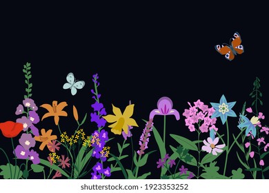 Fondo vectorial floral con mariposas