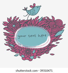 Floral vector background with cartoon bird