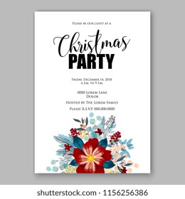 Floral vector background for christmas party invitation wedding invitation bridal shower baby shower christening baptism birthday card anniversary poinsettia for winter holiday wreath