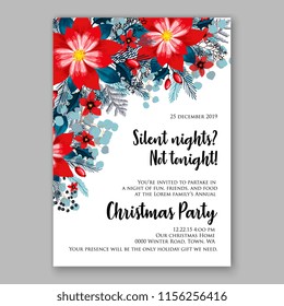 Floral vector background for christmas party invitation wedding invitation bridal shower baby shower christening baptism birthday card anniversary poinsettia for winter holiday wreath