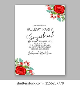 Floral vector background for christmas party invitation wedding invitation bridal shower baby shower christening baptism birthday card anniversary poinsettia rose winter holiday wreath