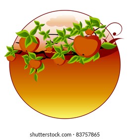 Floral vector background with clouds and apples