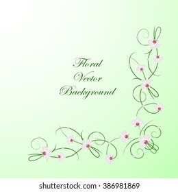 Floral vector background. Corner frame with white orchid flowers on green background for use in your design. 