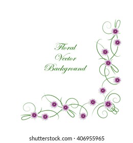 Floral vector background. Corner frame with mallow flowers isolated on white background for use in your design. 