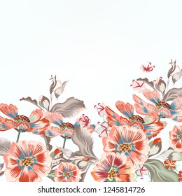 Floral vector background with cosmos flowers