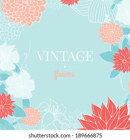 Floral vector background. Cute retro flowers card. Perfect for wedding invitations and birthday cards.