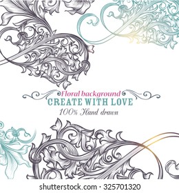 Floral vector background with engraved ornaments ideal for invitations or brochures