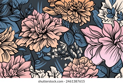 Floral vector background. Hand-drawn vector illustration. 