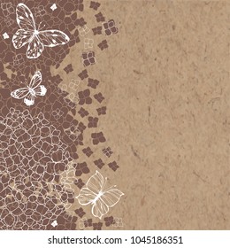 Floral vector background with hydrangeas, butterflies  and space for text on a kraft paper. Invitation, greeting card or an element for your design.