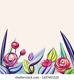 Floral vector background. Impressionism style, rough brushstrokes, bright colors