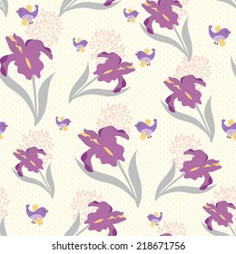 Floral vector background with iris (seamless pattern)