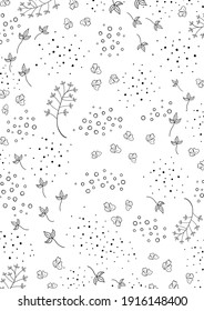 Floral vector background with leaves, plants for greeting card. Abstract natural elements. Silhouette of plant. Print for holiday poster, cover, banner, invitation. Minimalistic, trendy design.