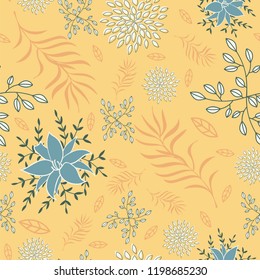 Floral vector background with leaves, seamless pattern