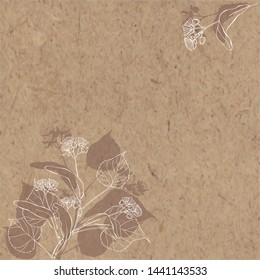  Floral vector background with linden branch and place for text on kraft paper. Invitation, greeting card or an element for your design. Corner composition.