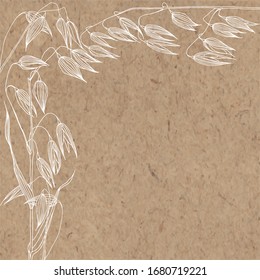 Floral vector background with oats and place for text on kraft paper. Perfect for greeting cards and invitations or an element for your design. Corner composition.