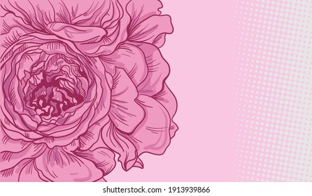 Floral vector background with peonies flowers. Background for invitation, flyer, text etc. Hand-drawn vector illustration.