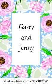Floral vector background with pink and white flowers. Eustoma.