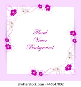 Floral vector background with pink and white orchid flowers for greeting card or invitation design.