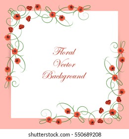 Floral vector background with red poppies for greeting card or invitation design.