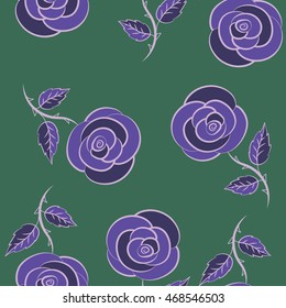 Floral vector background. Seamless pattern with gray, green and violet roses. Vintage pattern with indian batik style rose flowers.