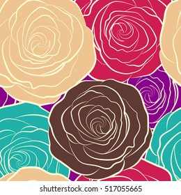 Floral vector background. Seamless pattern with roses. Vintage pattern with indian batik style rose flowers.