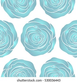 Floral vector background. Seamless pattern with blue roses. Vintage pattern with indian batik style rose flowers.