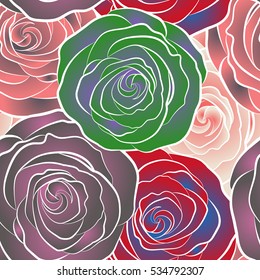 Floral vector background. Seamless pattern with roses. Vintage pattern with indian batik style rose flowers.