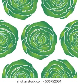 Floral vector background. Seamless pattern with green roses. Vintage pattern with indian batik style rose flowers.