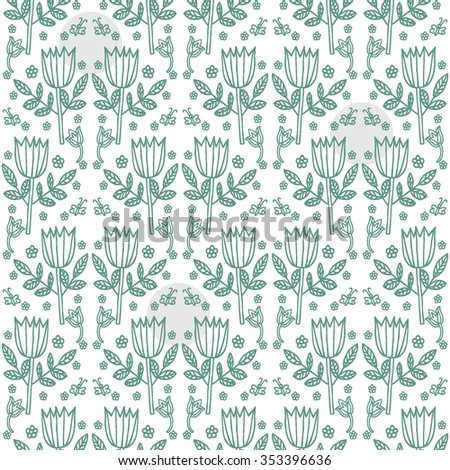 Floral vector background. Seamless pattern with hand drawn flowers. Move: horizontal - 100px, vertical - 500px