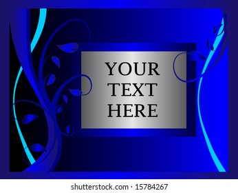 A floral  vector background in shades of blue with a frame for text or a picture