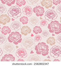Floral Vector Background. Simple Rose Flowers Seamless Pattern. Botanical Pattern Background for Fabric, Textile, Surface Design.