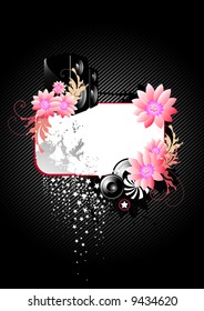 Floral vector background with speakers and flowers.
