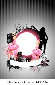 Floral vector background with speakers and flowers.