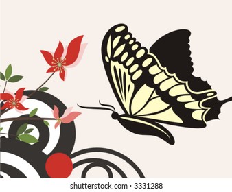 Floral vector background with a swallowtail butterfly. Check my portfolio for many more of this series as well as thousands of similar and other great vector items.