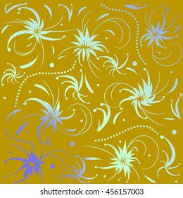 Floral vector background, with swirls and beads on a gold background, can be used for wallpaper, pattern fills, web page background,surface textures, textiles.