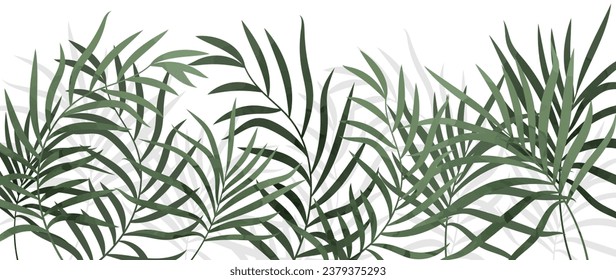 Floral vector background, tropical leaf with lines, jungle plants, exotic pattern with palm leaves. vector illustration. For printing, wall decor, packaging, design.	
