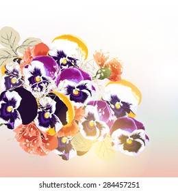 Floral vector background with violent flowers in soft morning light