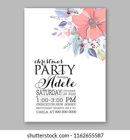Floral vector background for wedding invitation christmas party invitation bridal shower baby shower christening baptism birthday card anniversary poinsettia winter holiday wreath