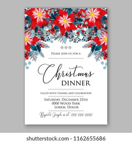 Floral vector background for wedding invitation christmas party invitation bridal shower baby shower christening baptism birthday card anniversary poinsettia winter holiday wreath